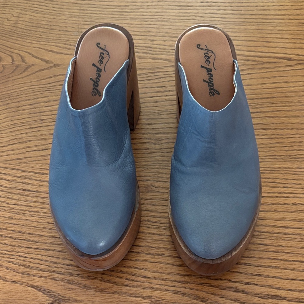 Free People Denim Blue Leather Mules
